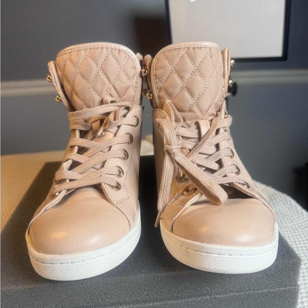 Aldo Quilted Nude High-Top Sneakers